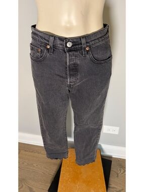 Levi's 501 Black Denim Jeans with Button Fly and Scalloped Hem, Size W25 L26